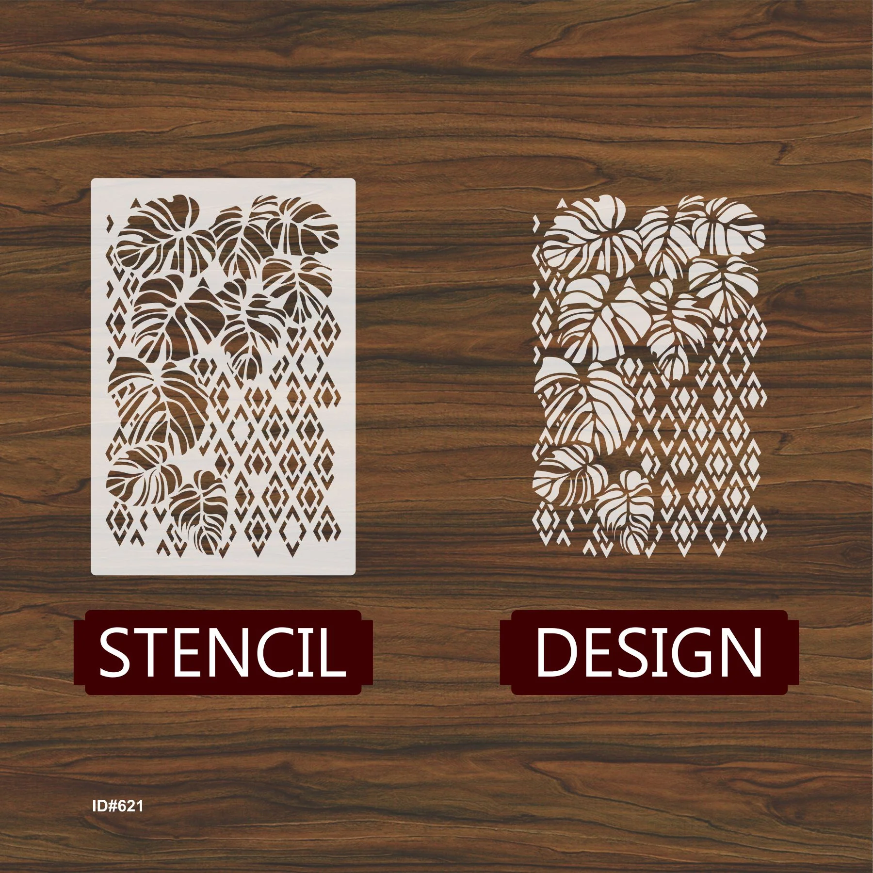 Monstera Leaf and Geometric Pattern Stencil Painting Scrapbook Coloring Embossing Album Decor Template - Image 3